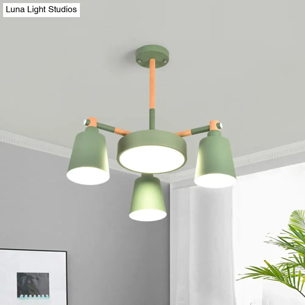 Modern Metal Chandelier With Radial Design And 3/5 Bulbs - Grey/Green Barrel Drum Pendant 3 / Green