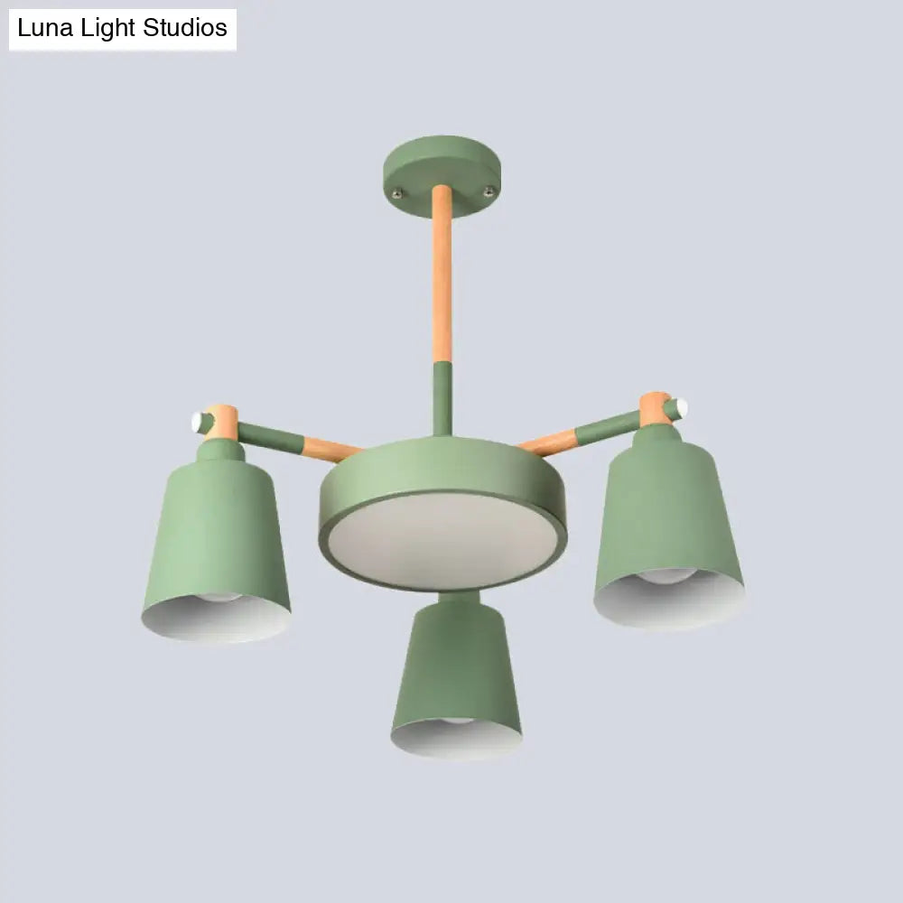 Modern Metal Chandelier With Radial Design And 3/5 Bulbs - Grey/Green Barrel Drum Pendant