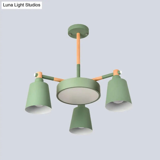 Modern Metal Chandelier With Radial Design And 3/5 Bulbs - Grey/Green Barrel Drum Pendant