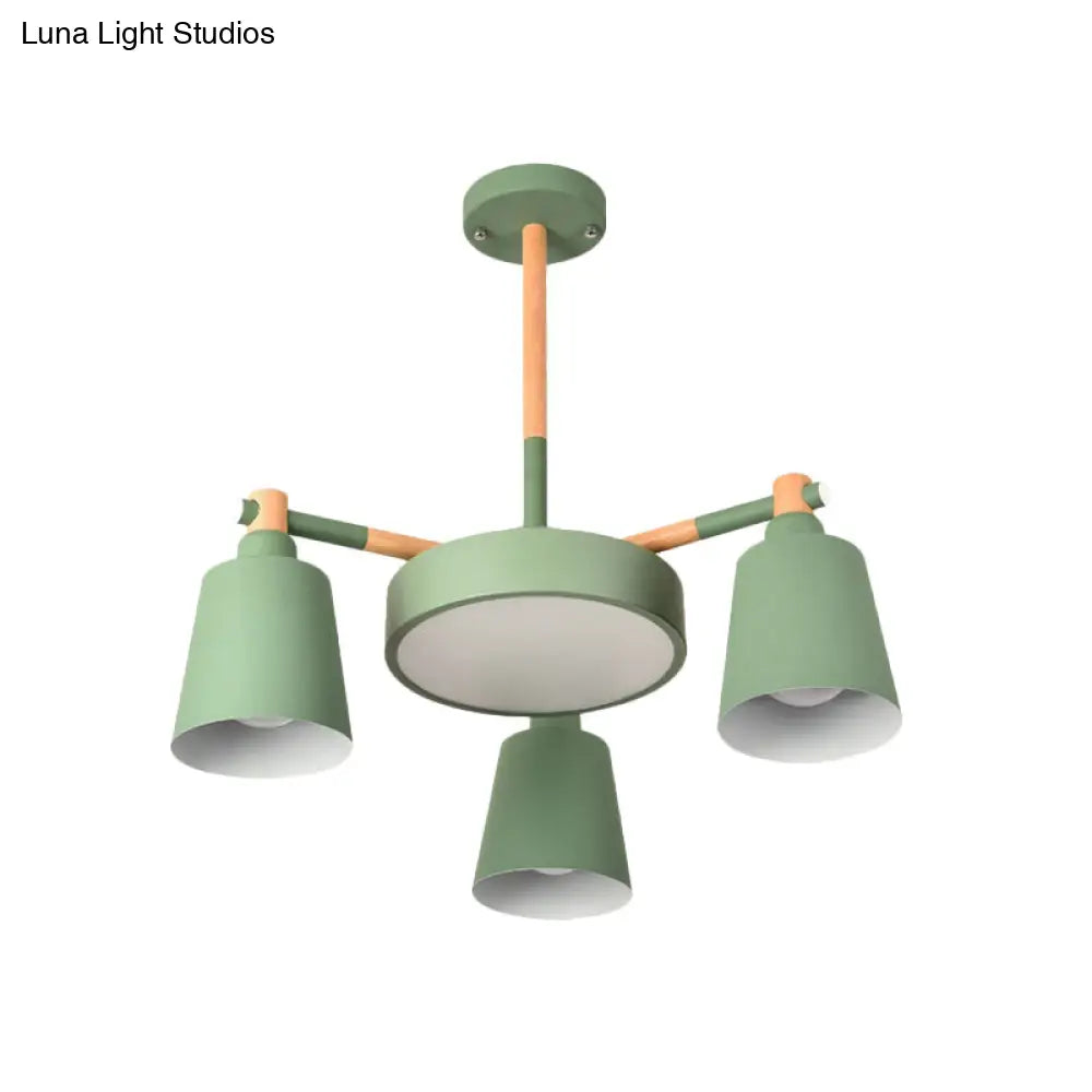 Modern Metal Chandelier With Radial Design And 3/5 Bulbs - Grey/Green Barrel Drum Pendant