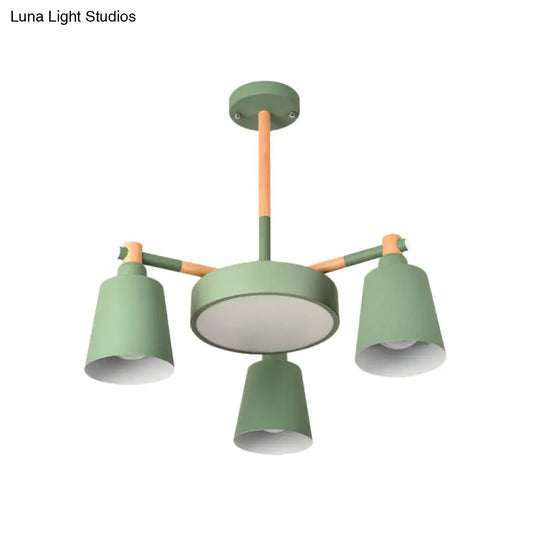 Modern Metal Chandelier With Radial Design And 3/5 Bulbs - Grey/Green Barrel Drum Pendant