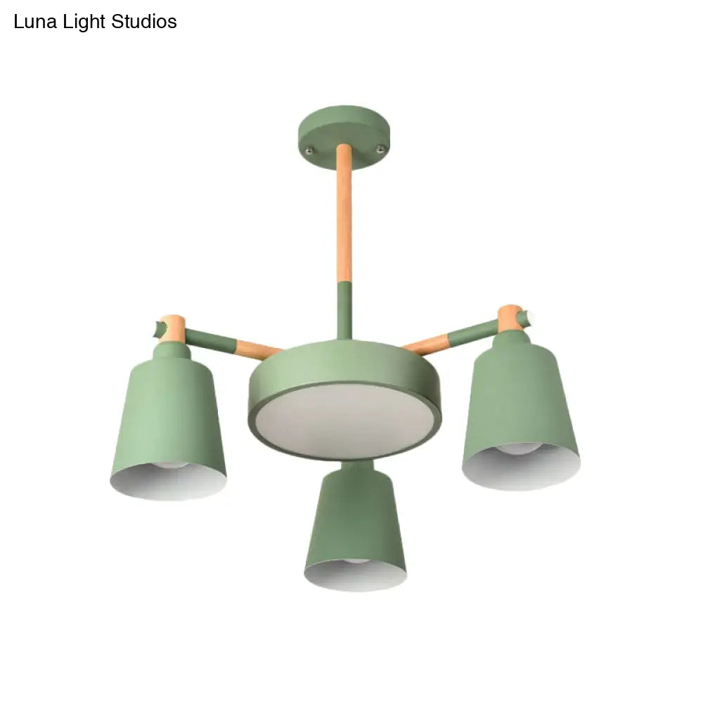 Modern Grey/Green Barrel Drum Pendant Chandelier | 3/5 Bulbs Metal Radial Design