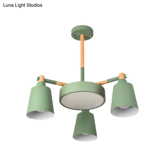 Modern Grey/Green Barrel Drum Pendant Chandelier | 3/5 Bulbs Metal Radial Design