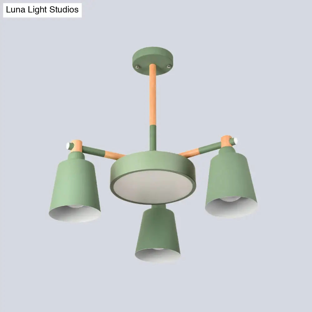 Modern Grey/Green Barrel Drum Pendant Chandelier | 3/5 Bulbs Metal Radial Design