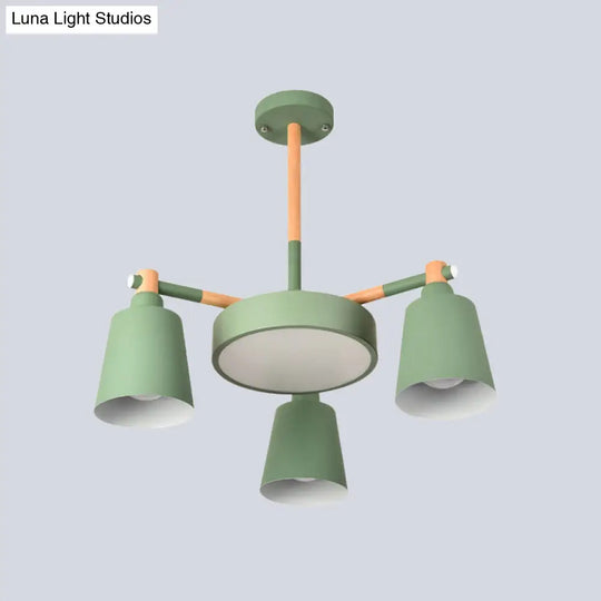 Modern Grey/Green Barrel Drum Pendant Chandelier | 3/5 Bulbs Metal Radial Design