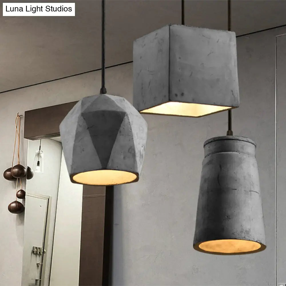 Modern Grey Horn Suspended Lighting Fixture - Simplicity 1-Light Cement Hanging Light For