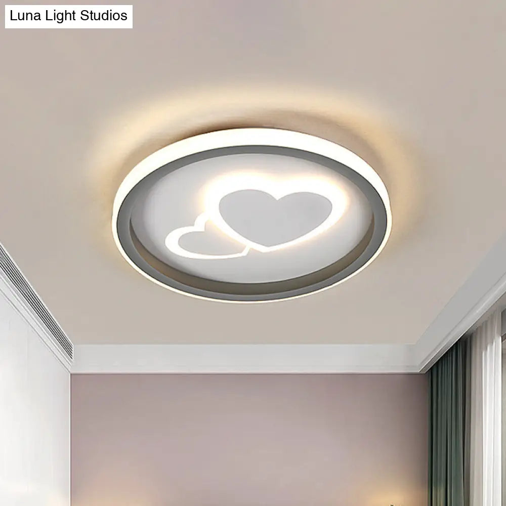 Modern Grey Led Flush Mount Light With Heart Pattern For Bedrooms