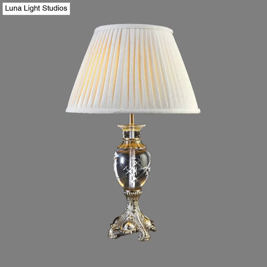 Modern Grey Living Room Desk Lamp With Pleated Fabric Shade