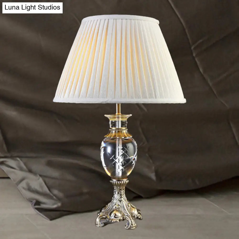 Modern Grey Living Room Desk Lamp With Pleated Fabric Shade