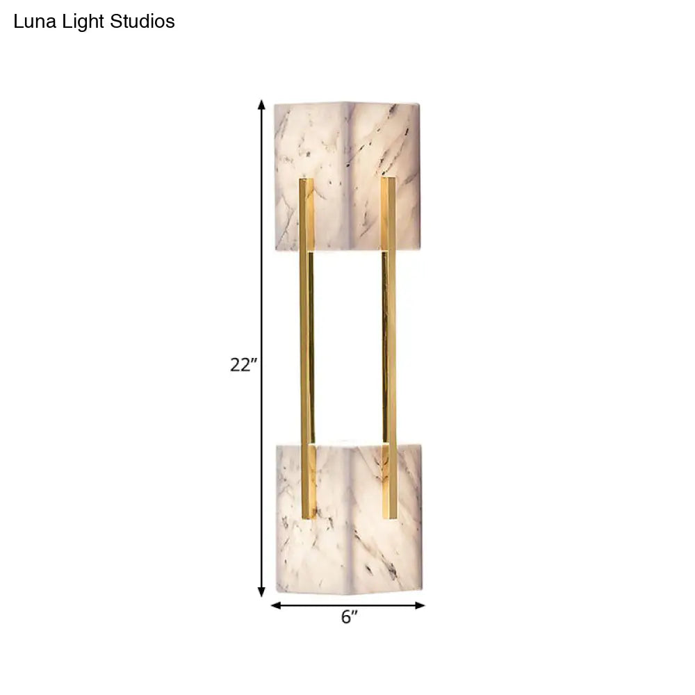 Modern Grey Marble-Like 5-Light Double Cuboid Wall Sconce With Gold Metal Bar