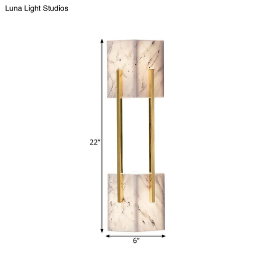 Modern Grey Marble-Like 5-Light Double Cuboid Wall Sconce With Gold Metal Bar