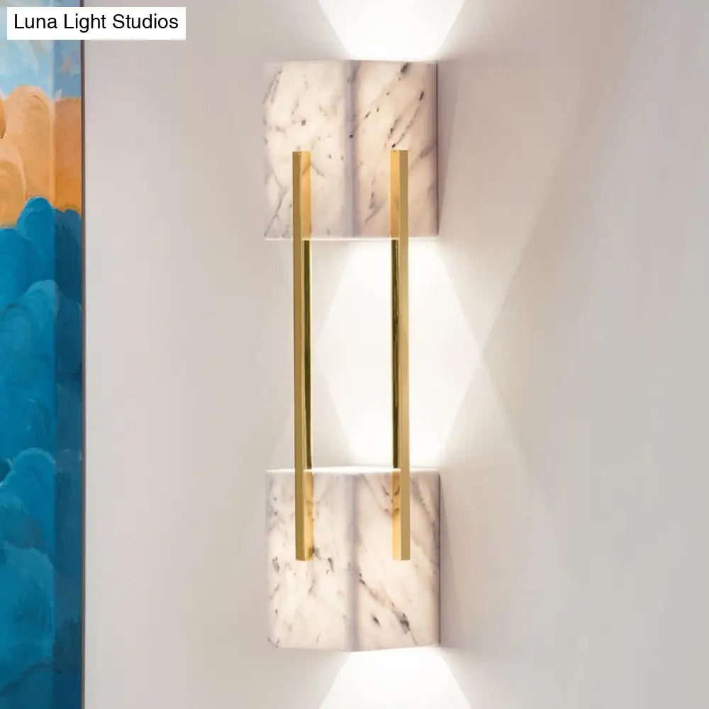 Modern Grey Marble-Like 5-Light Double Cuboid Wall Sconce With Gold Metal Bar