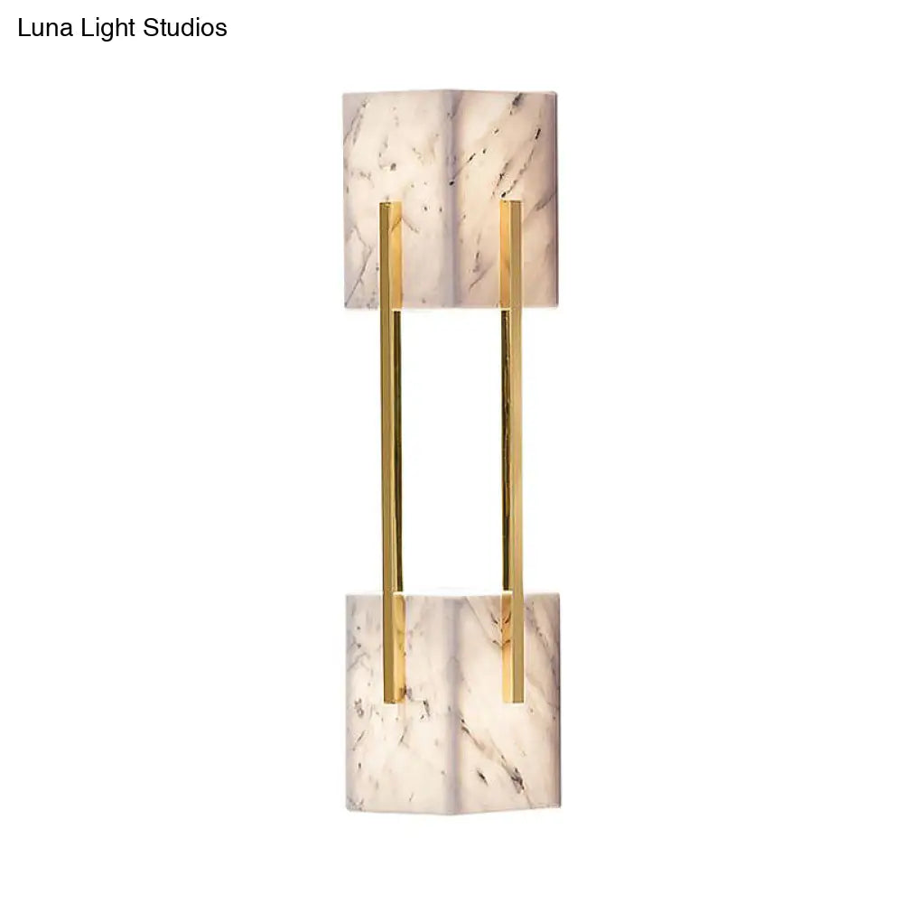 Modern Grey Marble-Like 5-Light Double Cuboid Wall Sconce With Gold Metal Bar