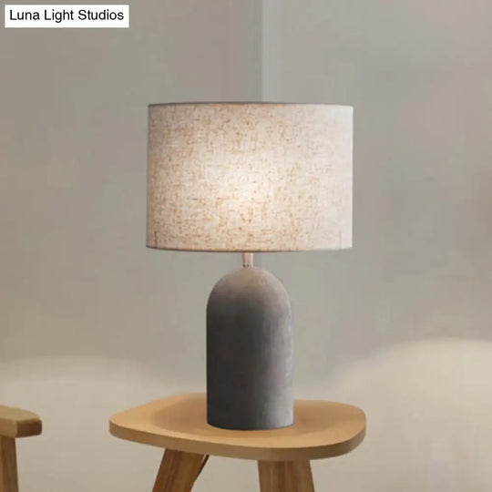 Modern Grey Night Lamp: Half Capsule Cement Table Light With Fabric Lampshade