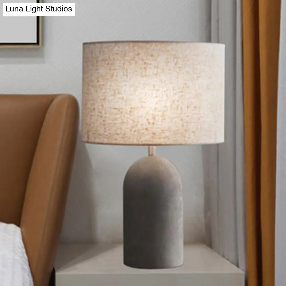 Modern Grey Night Lamp: Half Capsule Cement Table Light With Fabric Lampshade