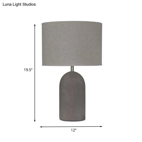 Modern Grey Night Lamp: Half Capsule Cement Table Light With Fabric Lampshade