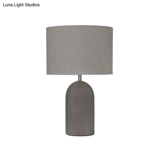 Modern Grey Night Lamp: Half Capsule Cement Table Light With Fabric Lampshade