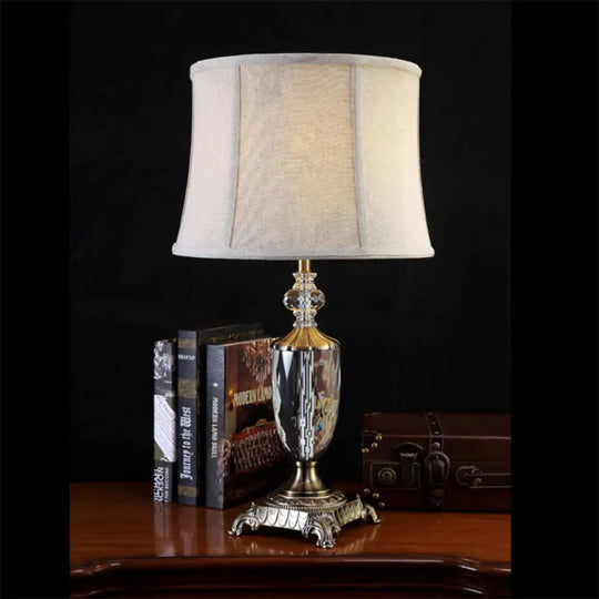 Modern Grey Paneled Bell Table Lamp With Fabric Shade - 1 Bulb Task Lighting