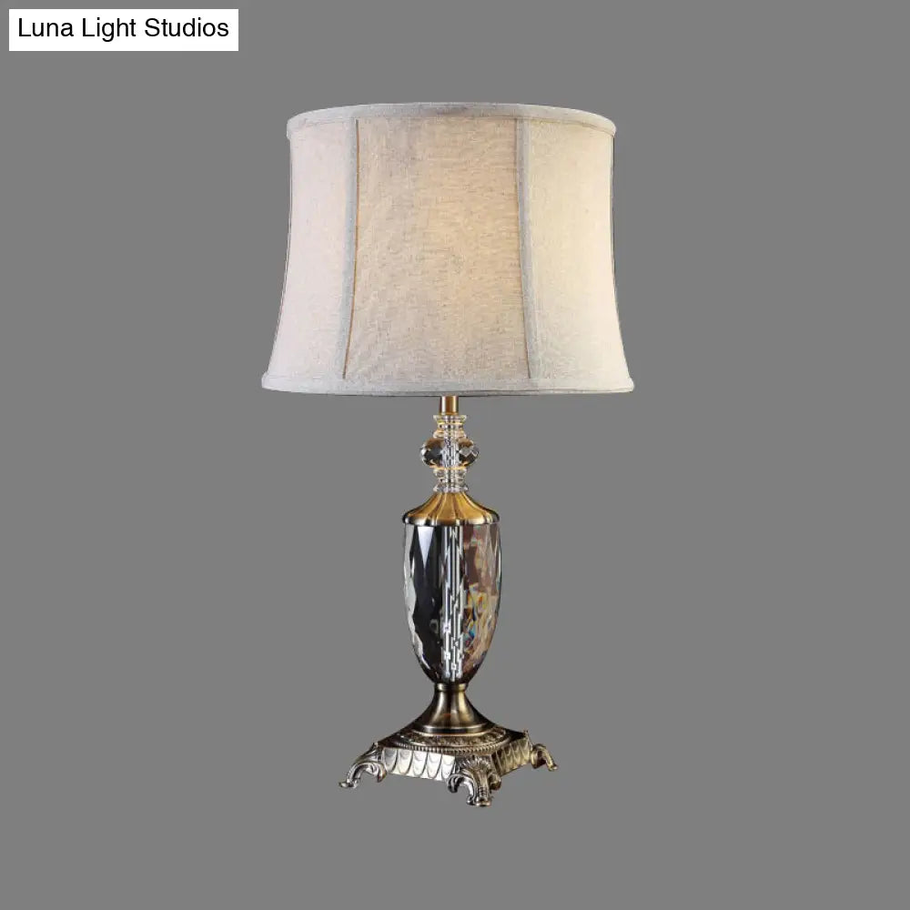 Modern Grey Paneled Bell Table Lamp With Fabric Shade - 1 Bulb Task Lighting