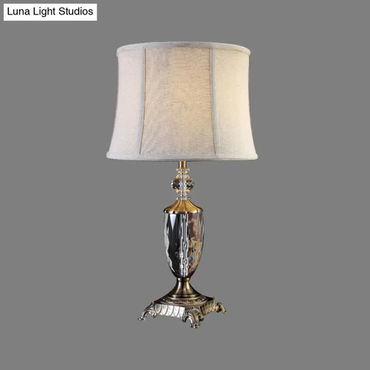 Modern Grey Paneled Bell Table Lamp With Fabric Shade - 1 Bulb Task Lighting