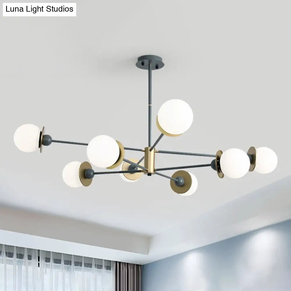 Modern Grey Pendant Chandelier With Opal Frosted Glass Shade 8 Bulbs Living Room Lighting Kit