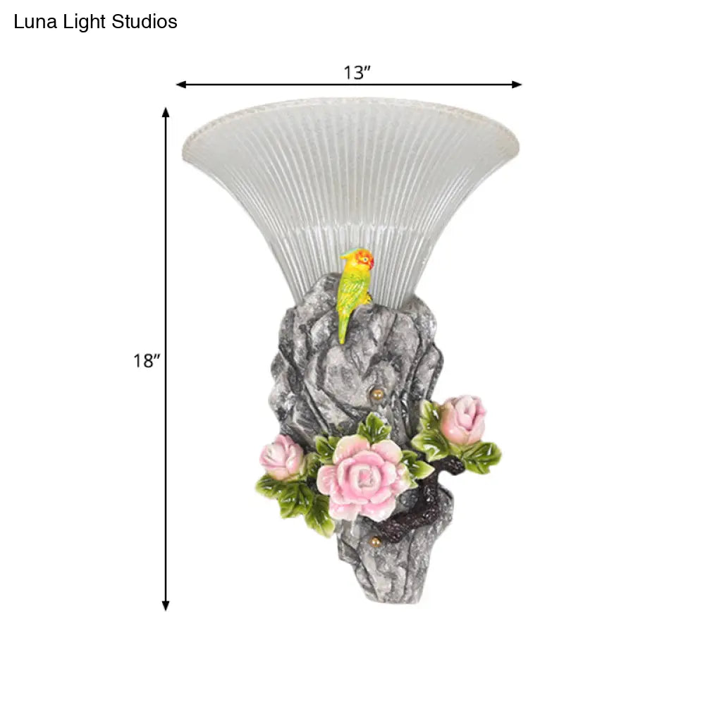 Modern Grey Rock Garden Wall Light: Resin Engraved Surface Sconce