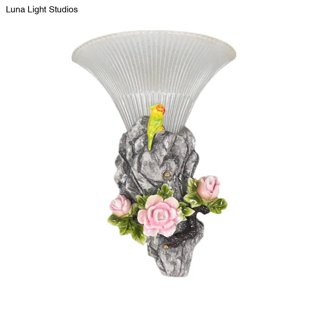 Modern Grey Rock Garden Wall Light: Resin Engraved Surface Sconce