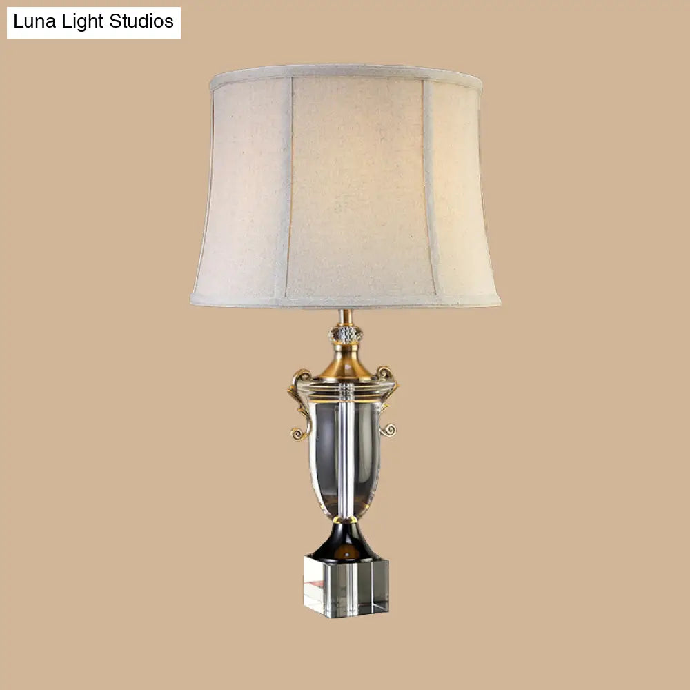 Modern Grey Study Lamp - Bell Paneled 1-Bulb Light With Fabric Shade Ideal For Reading