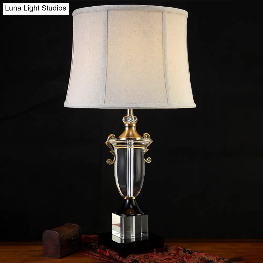 Modern Grey Study Lamp - Bell Paneled 1-Bulb Light With Fabric Shade Ideal For Reading