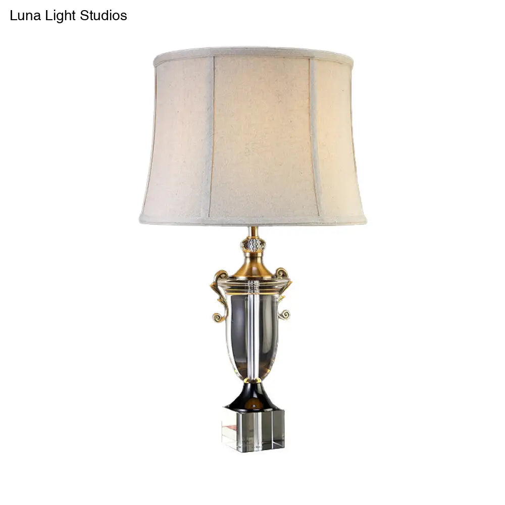 Modern Grey Study Lamp - Bell Paneled 1-Bulb Light With Fabric Shade Ideal For Reading