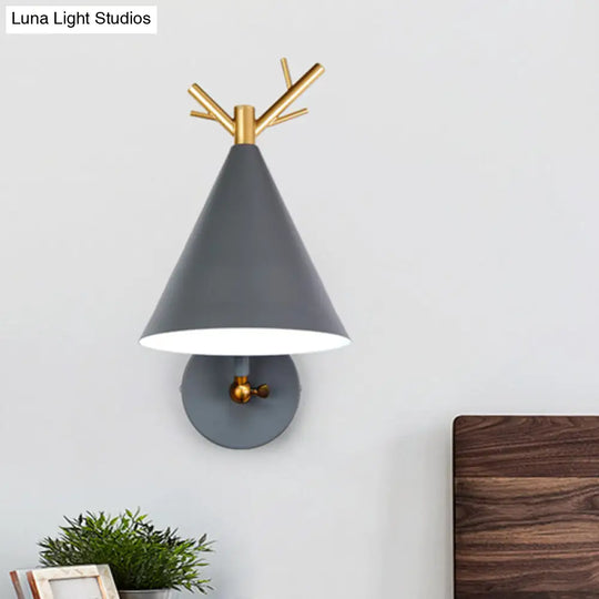 Modern Grey Tapered Metal Sconce Light - Wall Mounted Bedroom Lighting 1 Bulb