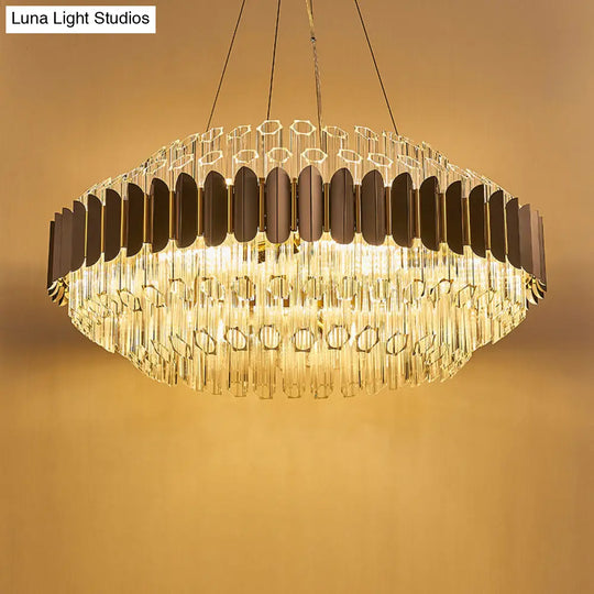 Modern Grey Tubular Chandelier: 12-Light Prismatic Crystal Pendant Ceiling Lamp