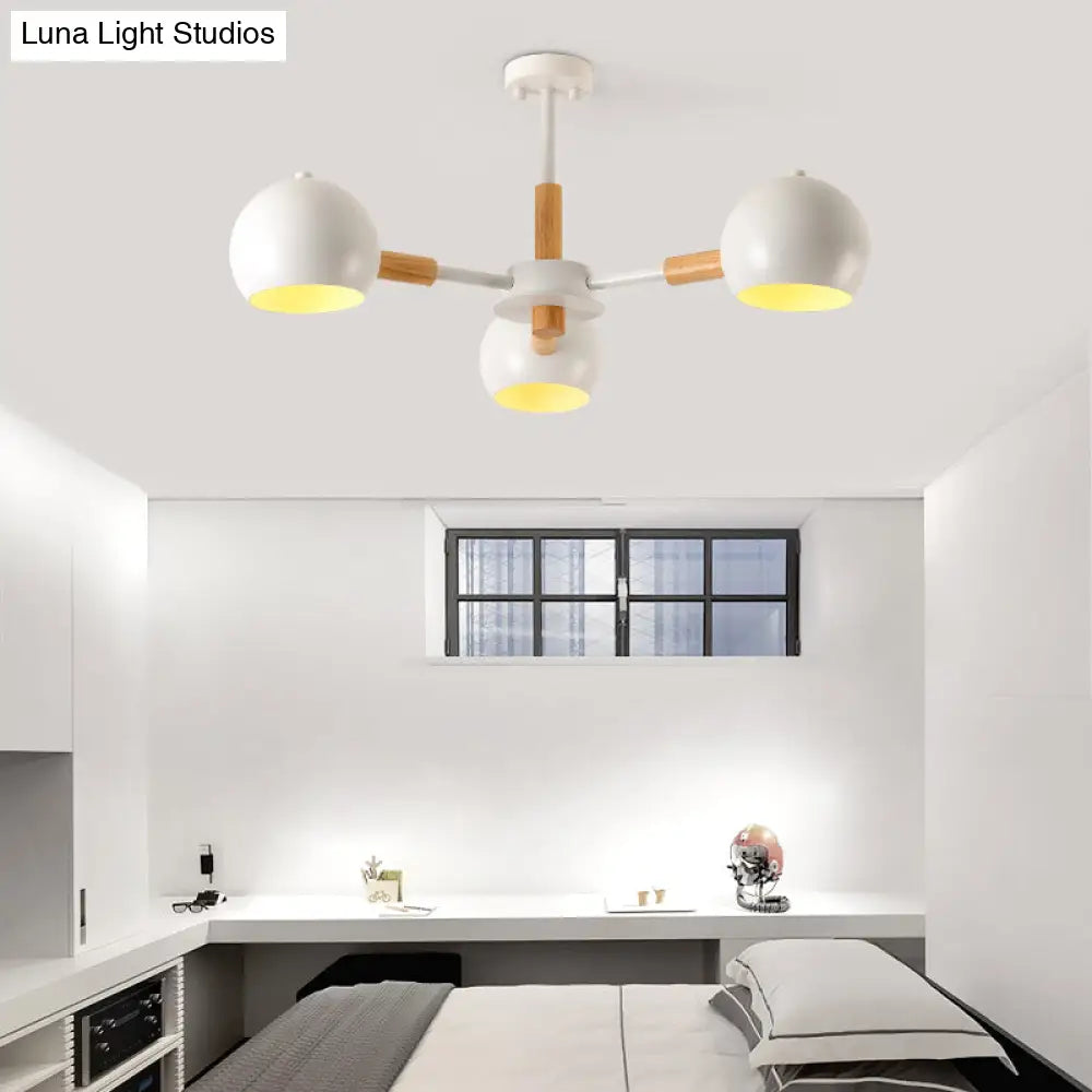 Modern Metal Ball Pendant Chandelier - Grey/White 3/6/8 Heads Living Room Ceiling Light 3 / White