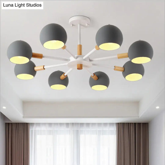 Modern Grey/White Ball Pendant Chandelier - Metal 3/6/8 Heads Hanging Ceiling Light For Living Room