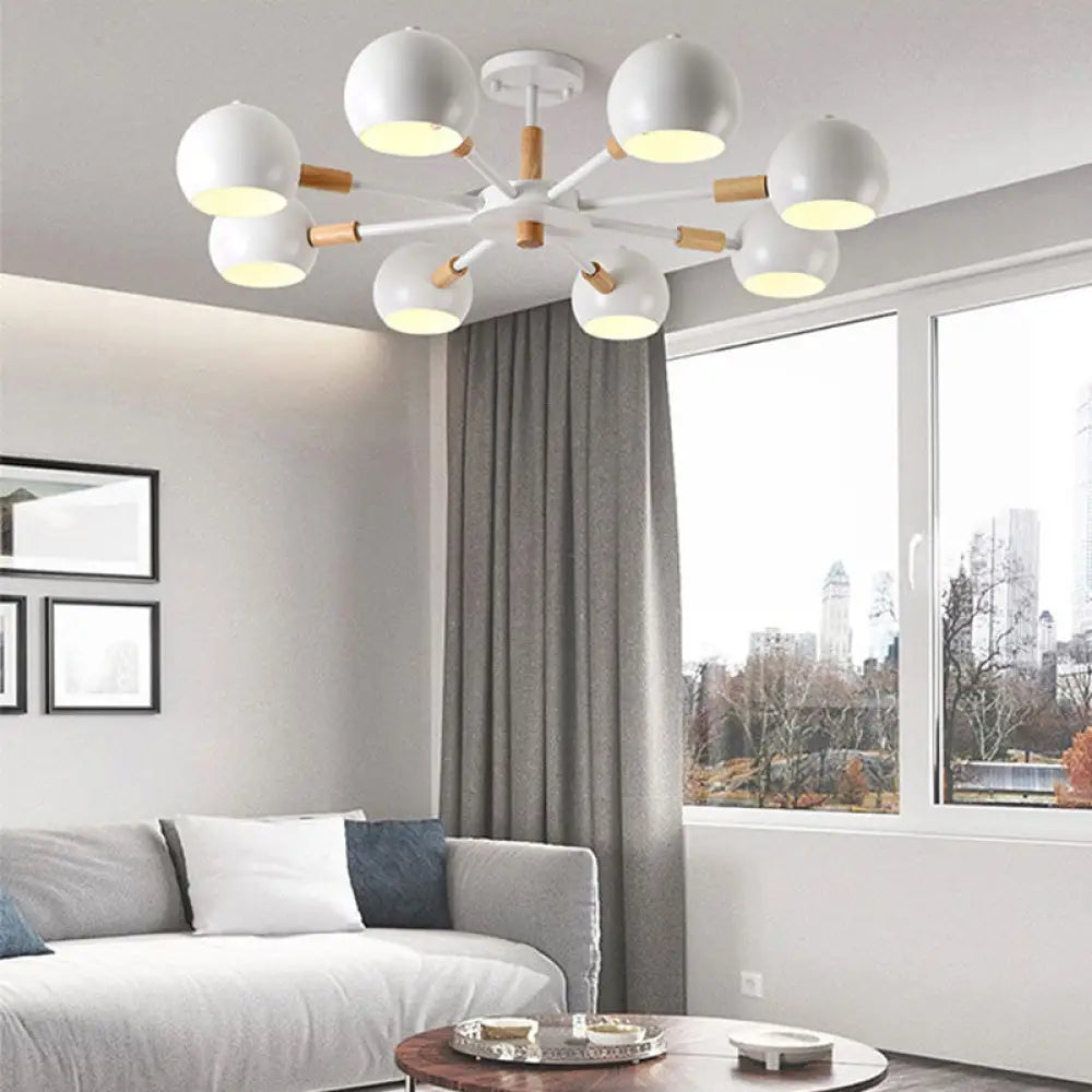 Modern Grey/White Ball Pendant Chandelier - Metal 3/6/8 Heads Hanging Ceiling Light For Living Room