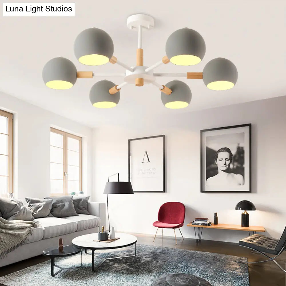 Modern Grey/White Ball Pendant Chandelier - Metal 3/6/8 Heads Hanging Ceiling Light For Living Room