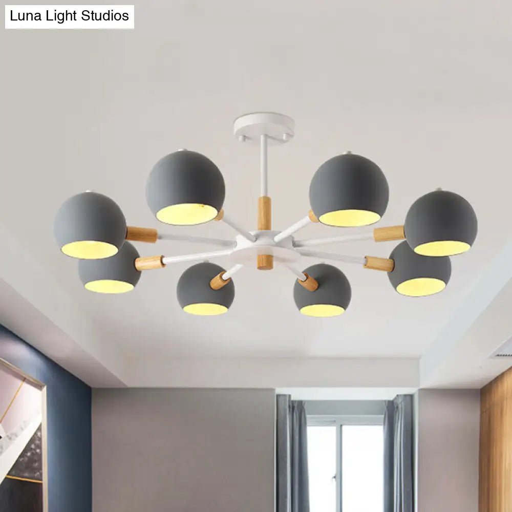 Modern Metal Ball Pendant Chandelier - Grey/White 3/6/8 Heads Living Room Ceiling Light 8 / Grey