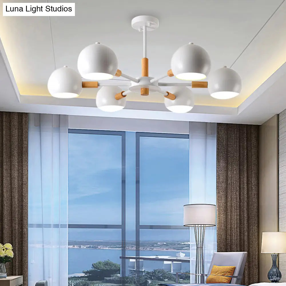 Modern Metal Ball Pendant Chandelier - Grey/White 3/6/8 Heads Living Room Ceiling Light 6 / White