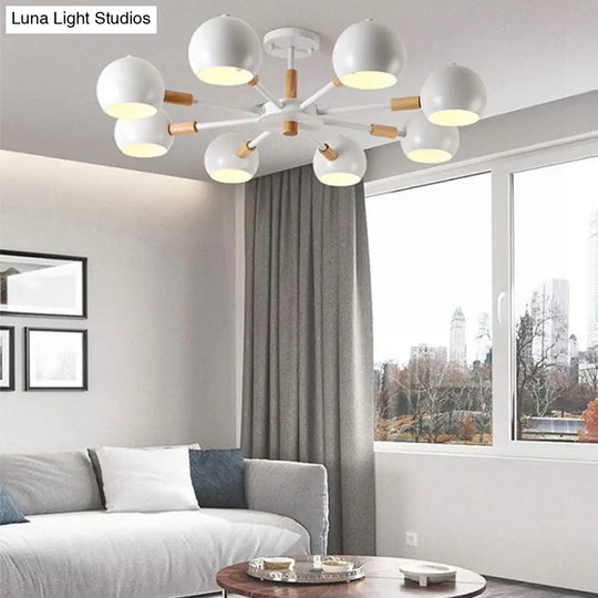 Modern Metal Ball Pendant Chandelier - Grey/White 3/6/8 Heads Living Room Ceiling Light 8 / White