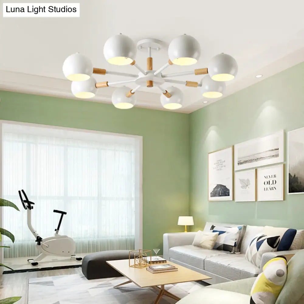 Modern Metal Ball Pendant Chandelier - Grey/White 3/6/8 Heads Living Room Ceiling Light