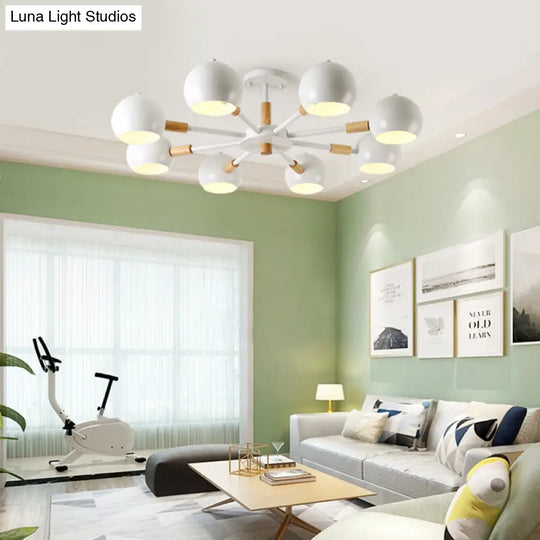 Modern Metal Ball Pendant Chandelier - Grey/White 3/6/8 Heads Living Room Ceiling Light