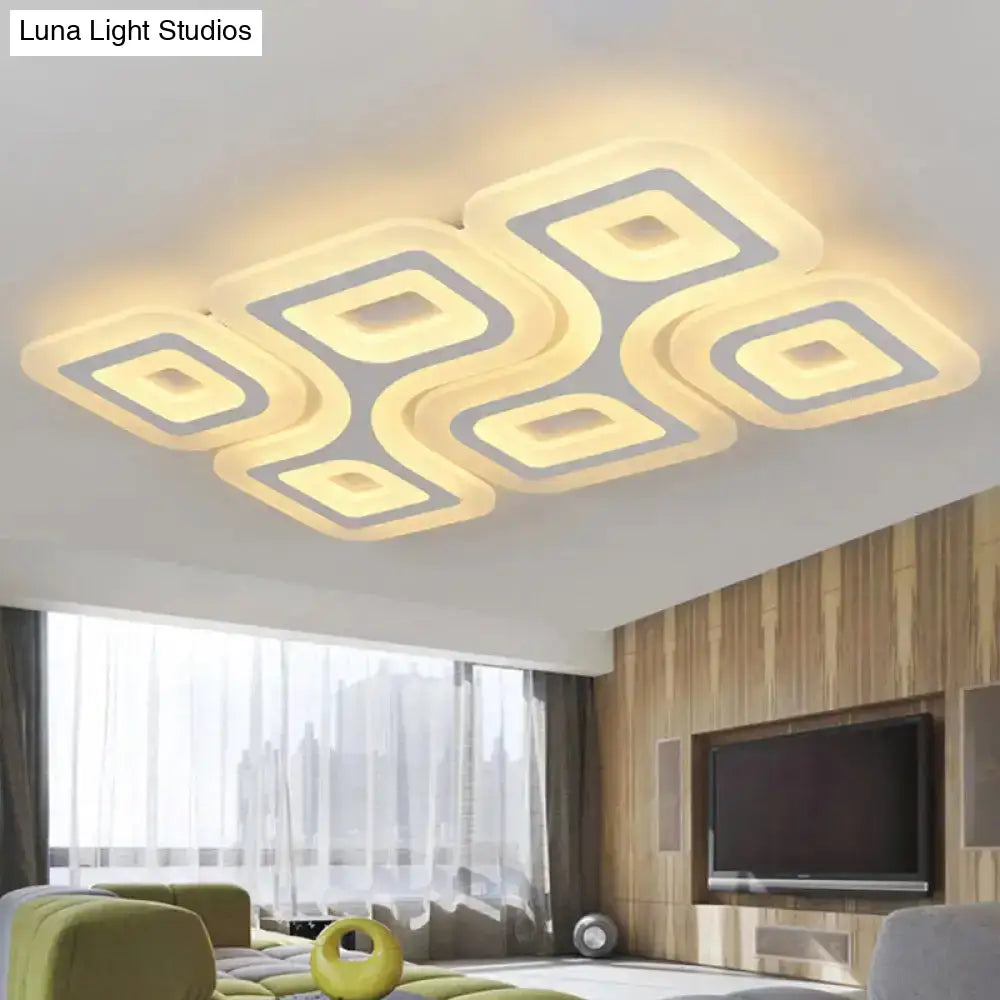 Modern Grid Design Led Flush Light - White Square/Rectangle Ceiling Mount In 3 Sizes