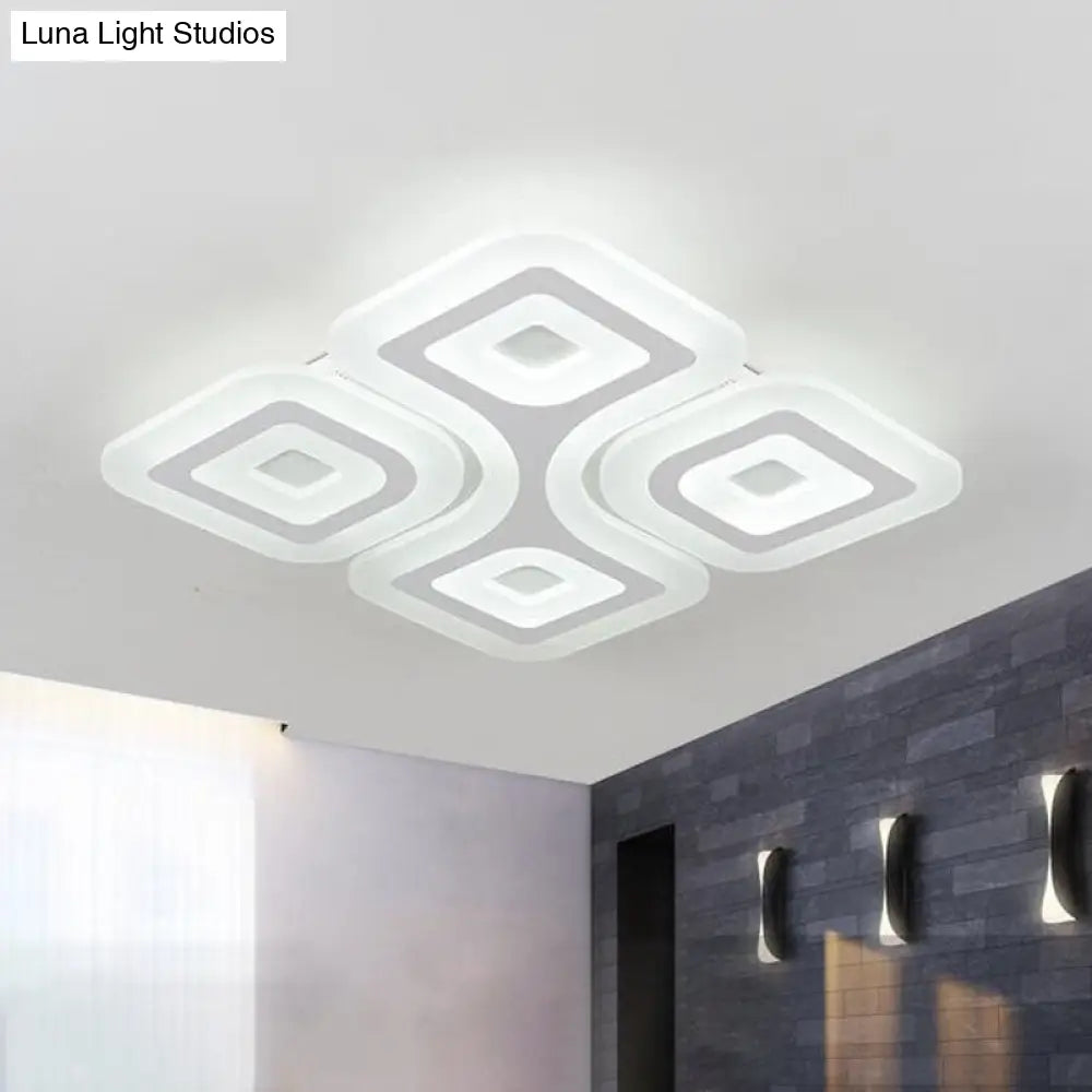 Modern Grid Design Led Flush Light - White Square/Rectangle Ceiling Mount In 3 Sizes