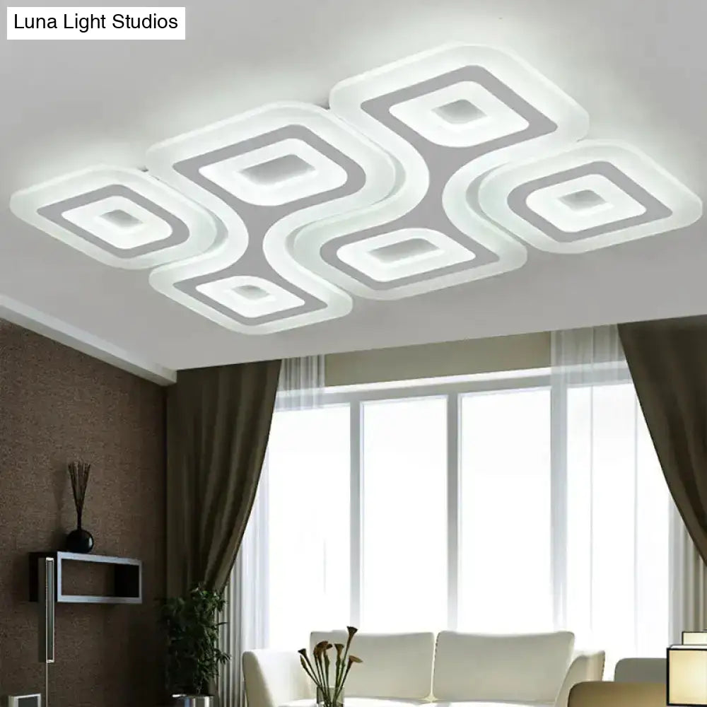 Modern Grid Design Led Flush Light - White Square/Rectangle Ceiling Mount In 3 Sizes