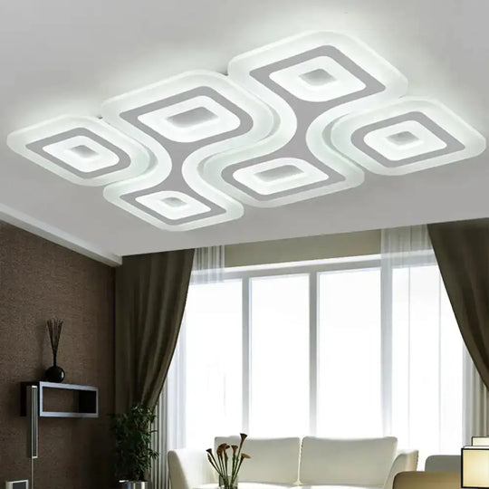 Modern Grid Design Led Flush Light - White Square/Rectangle Ceiling Mount In 3 Sizes