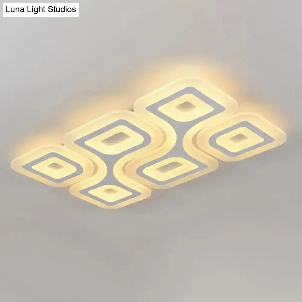 Modern Grid Design Led Flush Light - White Square/Rectangle Ceiling Mount In 3 Sizes