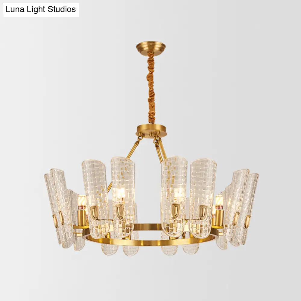 Modern Grid Glass Gold Curved Chandelier Pendant Light For Dining Room