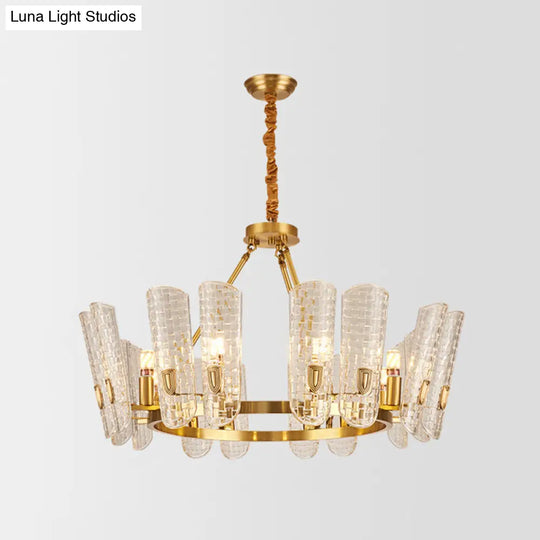 Modern Grid Glass Gold Curved Chandelier Pendant Light For Dining Room