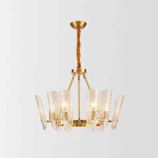 Modern Grid Glass Gold Curved Chandelier Pendant Light For Dining Room 6 /