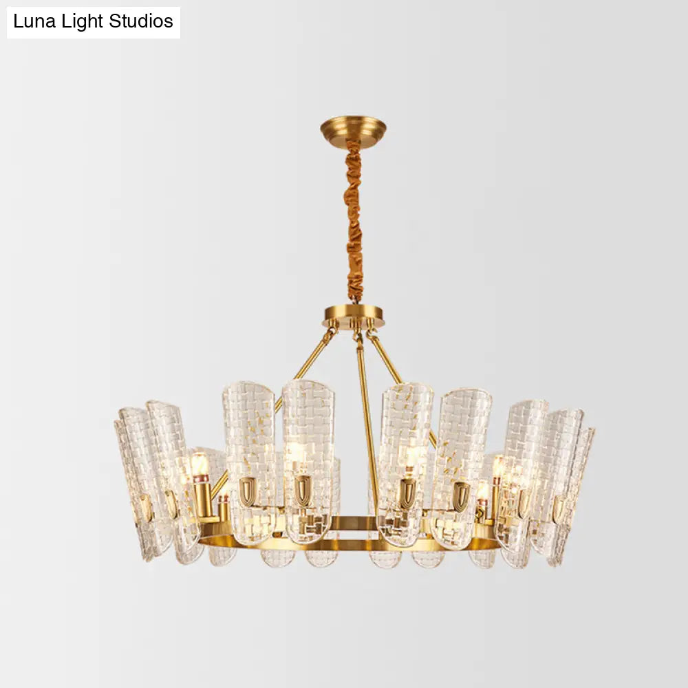 Modern Grid Glass Gold Curved Chandelier Pendant Light For Dining Room